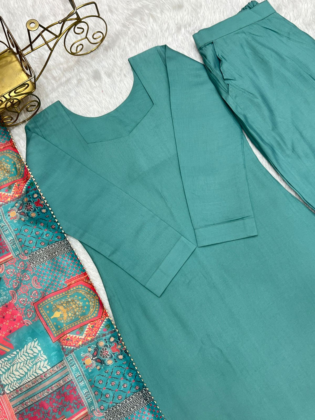 Sea Green Viscose Straight Kurta Set