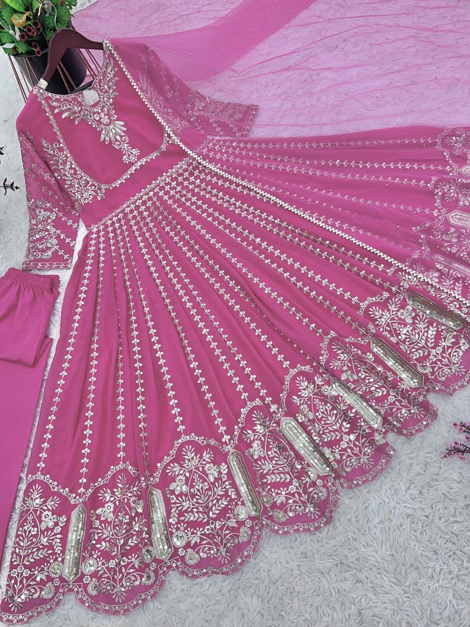 3 Piece Full Heavy Embroidery Sequence Work Gown With Dupatta