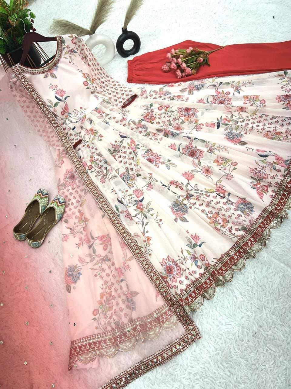 Fully Stitched Faux Georgette With Heavy Embroidery Coding Dori-Sequence Work Top-Bottom With Dupatta