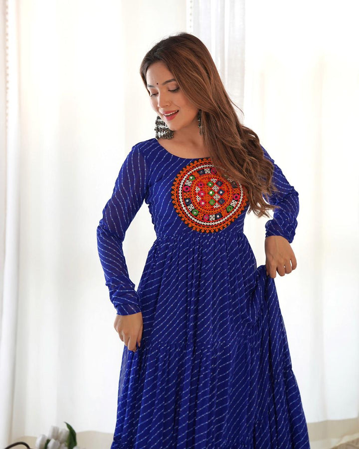 Pure Soft Faux Georgette Laheriya Print Anarkali Gown