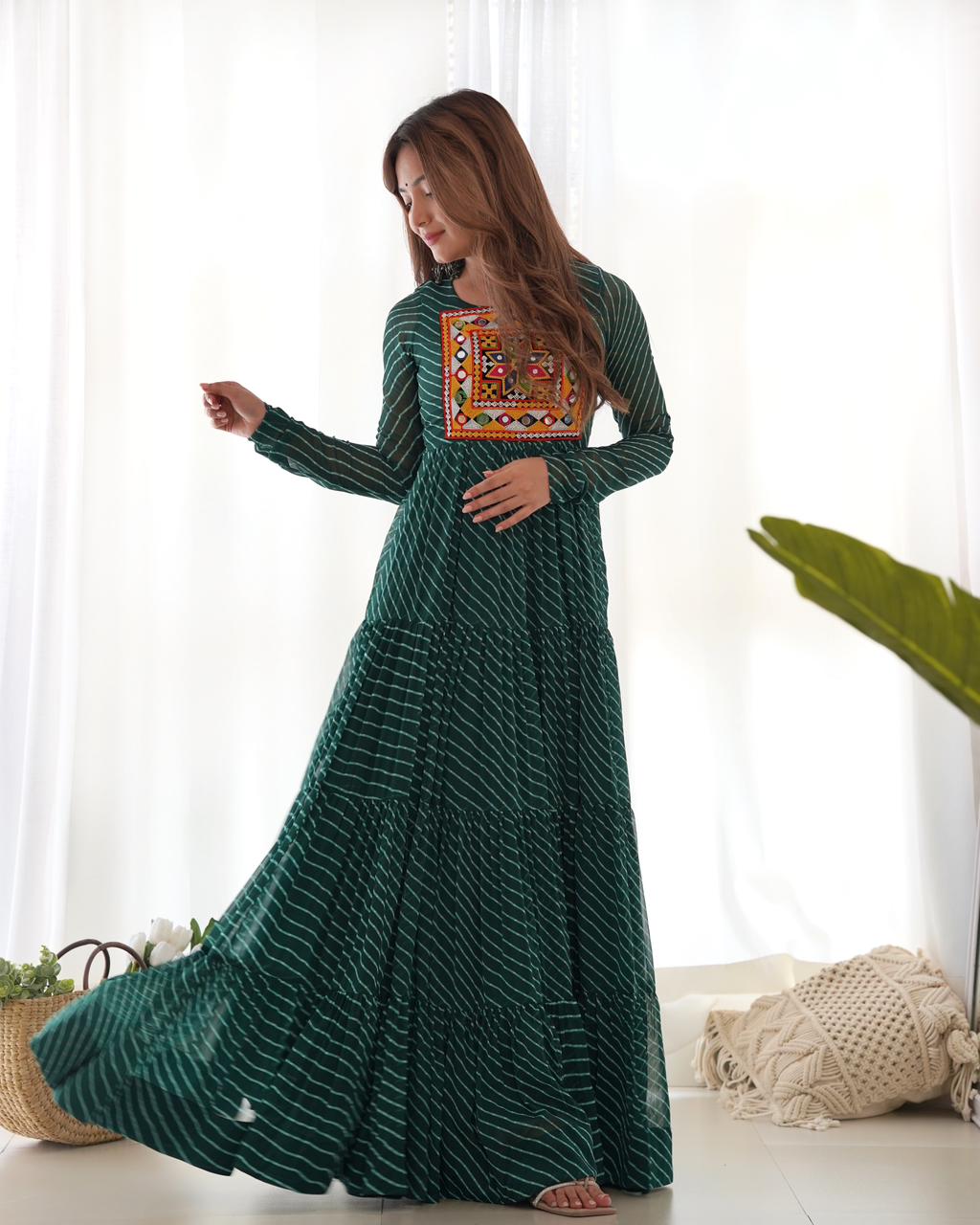 Pure Soft Faux Georgette Laheriya Print Anarkali Gown