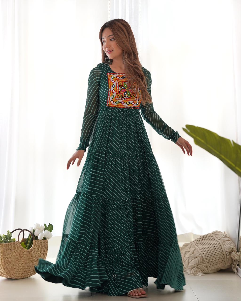 Pure Soft Faux Georgette Laheriya Print Anarkali Gown