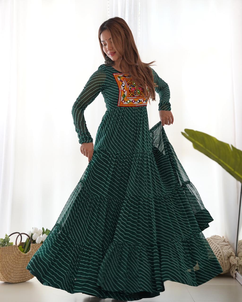 Pure Soft Faux Georgette Laheriya Print Anarkali Gown