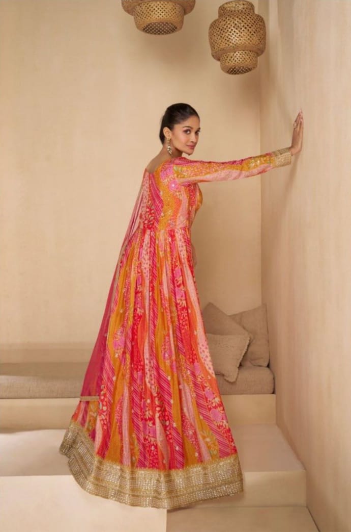 Charming Multicolor Floral Embroidered Anarkali Gown