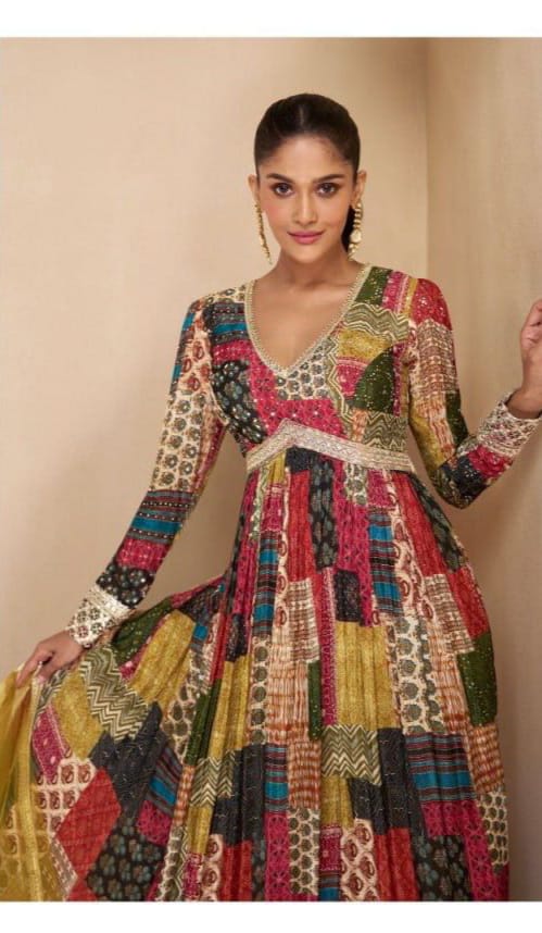 Charming Multicolor Floral Embroidered Anarkali Gown