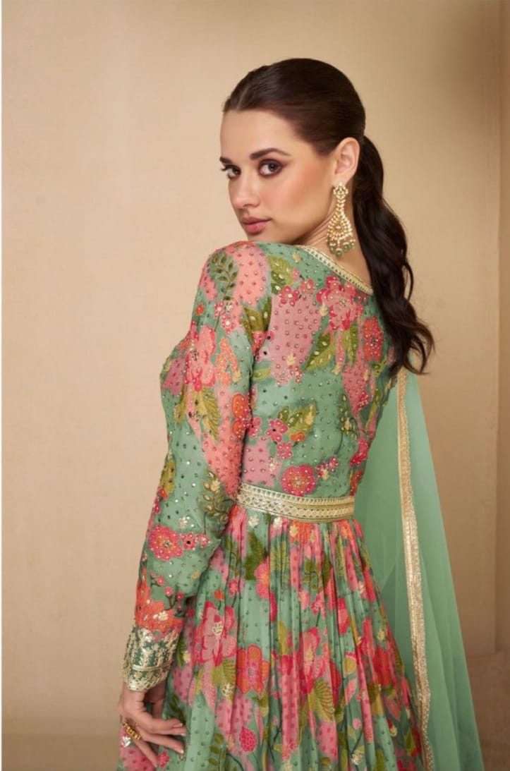 Charming Multicolor Floral Embroidered Anarkali Gown