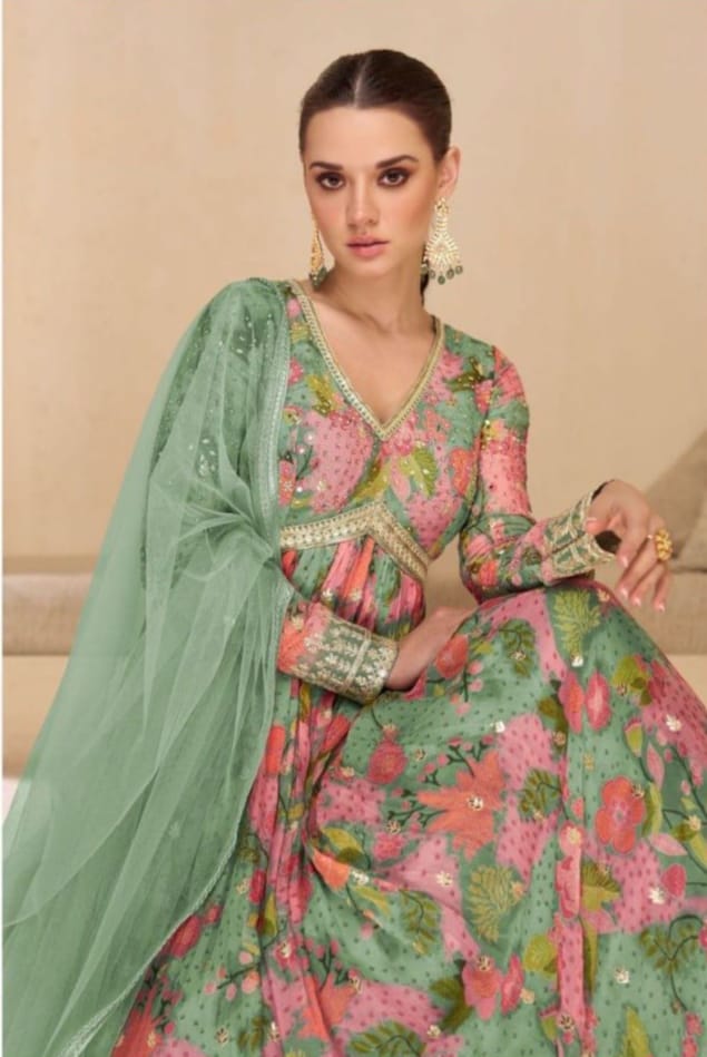 Charming Multicolor Floral Embroidered Anarkali Gown