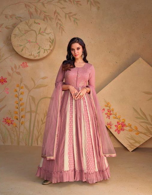 Georgette Embroidered Double Shade Anarkali Gown