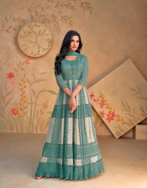 Georgette Embroidered Double Shade Anarkali Gown