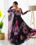 Elegant Party Wear Organza Taby Silk Gown with Dupatta