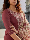 Brown Cotton Silk Embroidered with Print Work Pant Style Suit