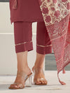 Brown Cotton Silk Embroidered with Print Work Pant Style Suit