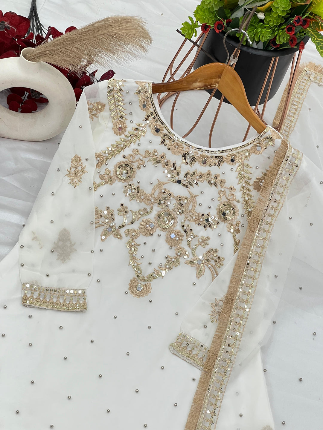 Elegant Faux Georgette Embroidered Set