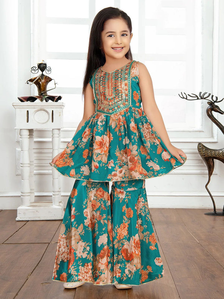 Kid's Embroidered Sequin Work Sharara Set