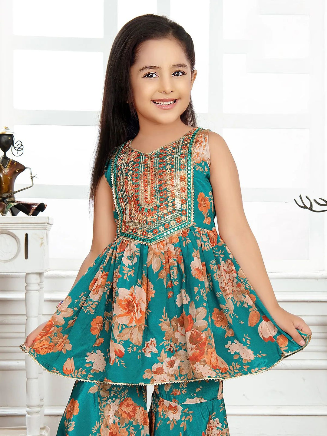 Kid's Embroidered Sequin Work Sharara Set