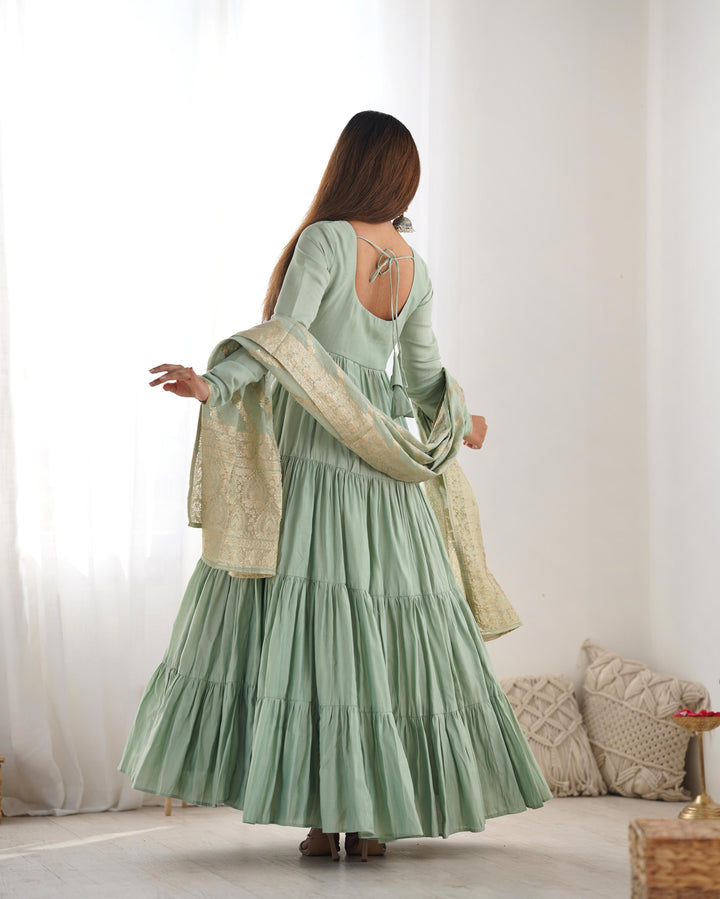 Pure Roman Silk Chanderi Fabric Gown Set