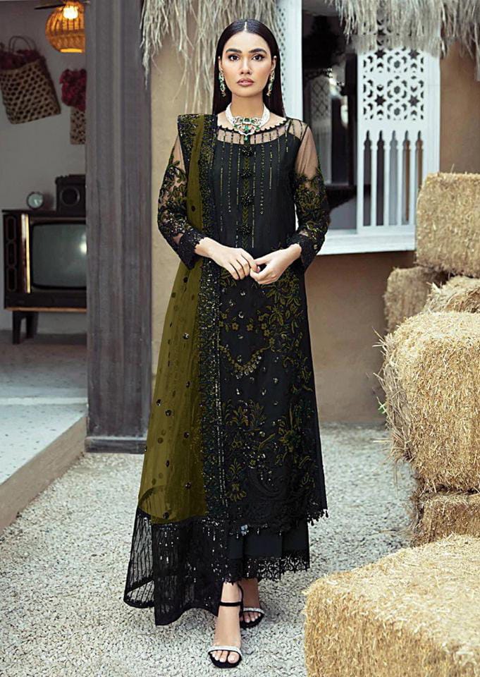 Black Floral Sequins Embroidered Georgette Suit