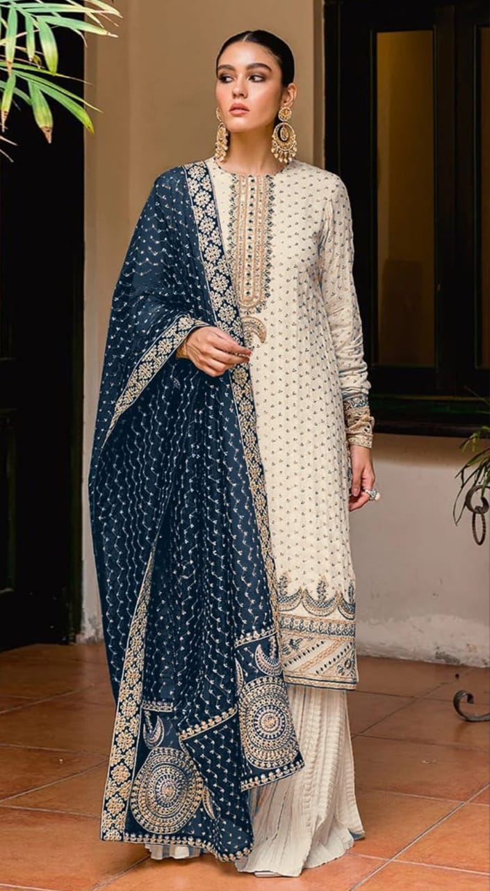 Fox Georgette Embroidery Sequins Work Suit