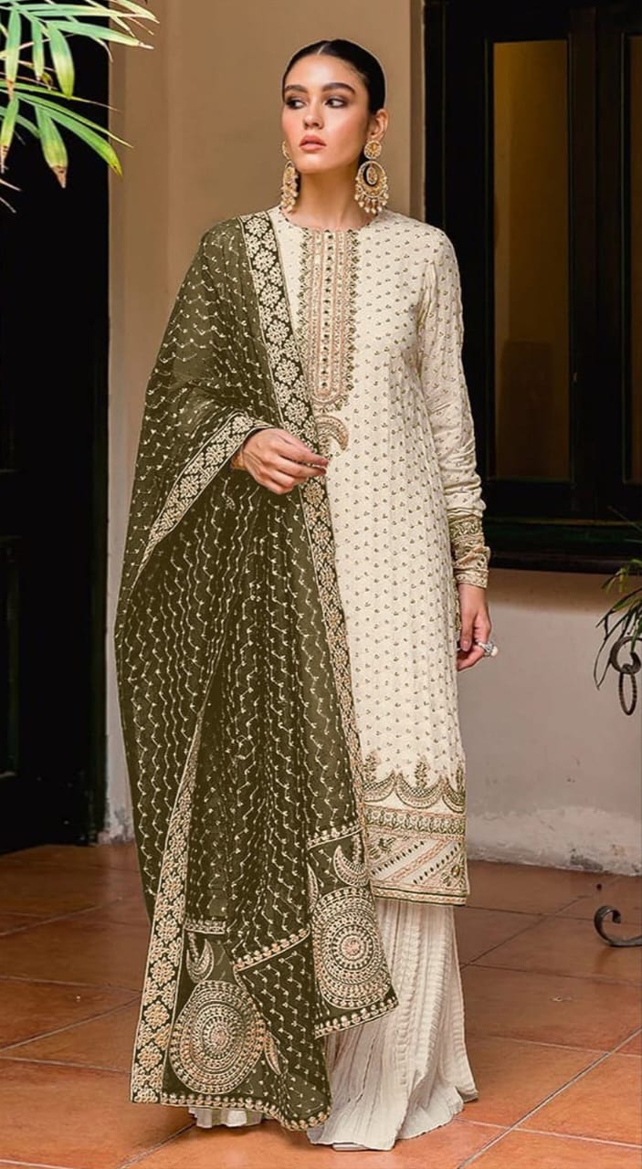 Fox Georgette Embroidery Sequins Work Suit