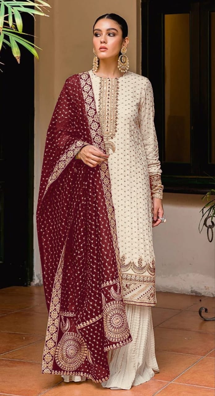 Fox Georgette Embroidery Sequins Work Suit