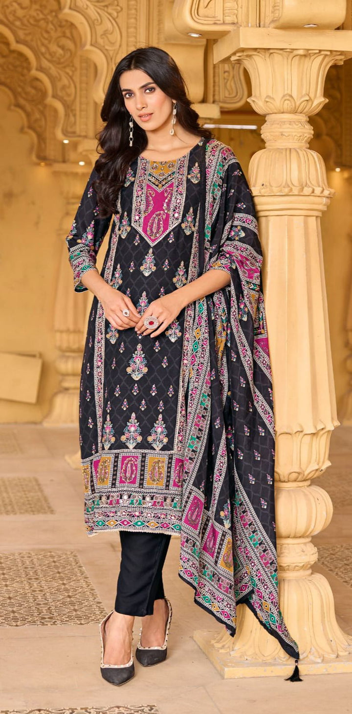 Digital Printed Pure Maslin 3-Piece Suit