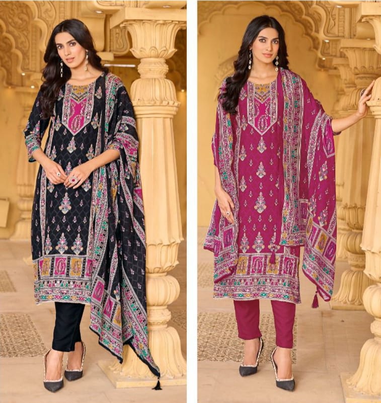 Digital Printed Pure Maslin 3-Piece Suit