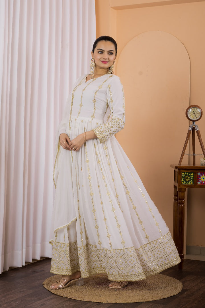 Festival Special White Gown & Dupatta Set