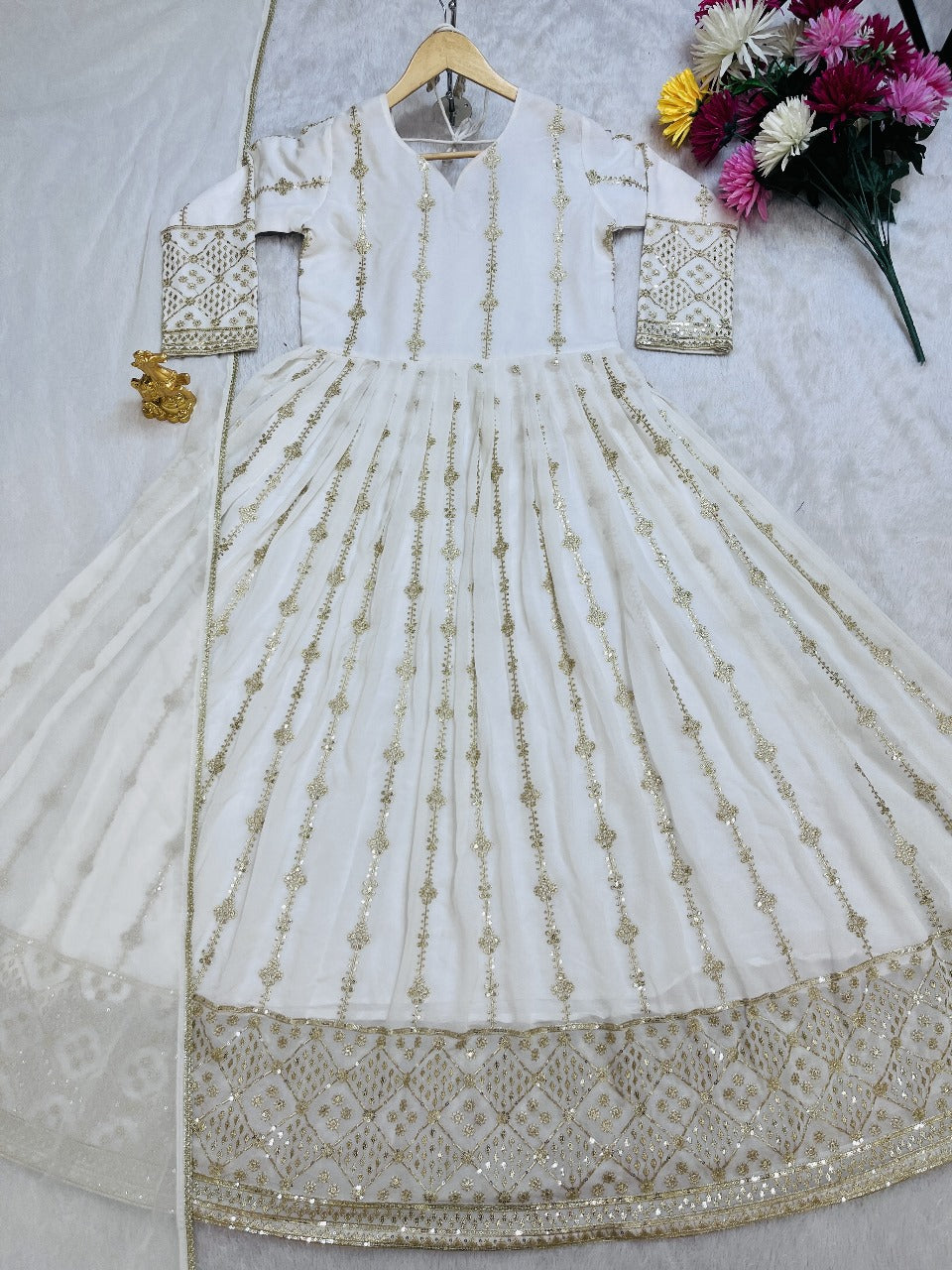 Festival Special White Gown & Dupatta Set