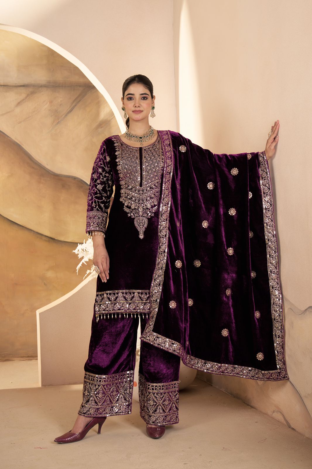 Luxurious Embroidered Viscose Velvet Suit