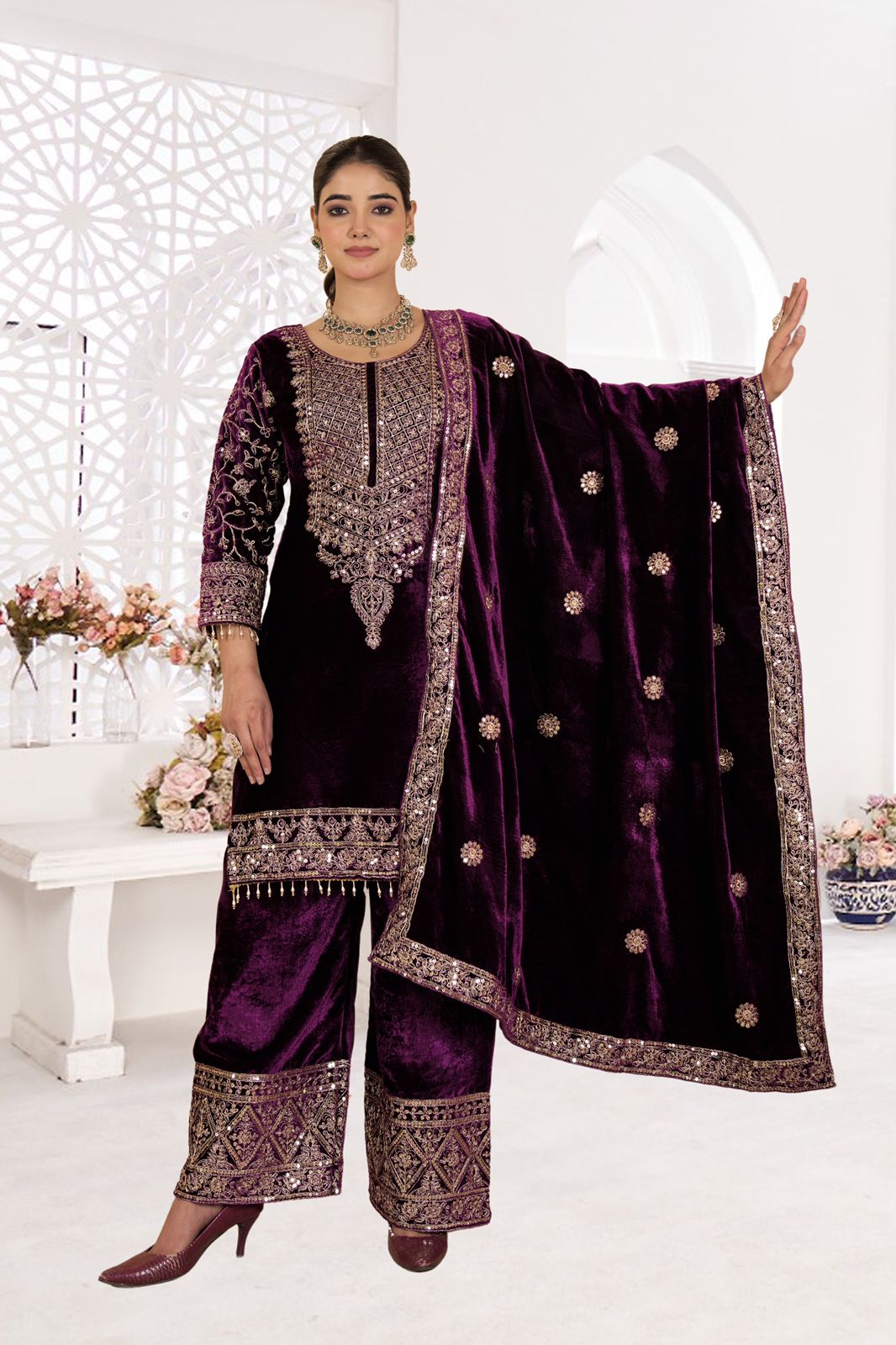 Luxurious Embroidered Viscose Velvet Suit