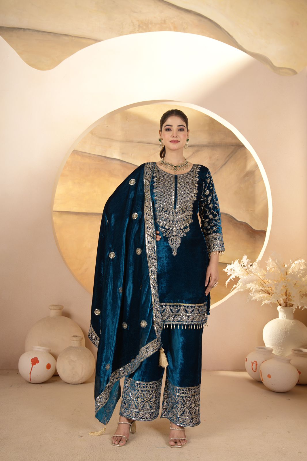 Luxurious Embroidered Viscose Velvet Suit