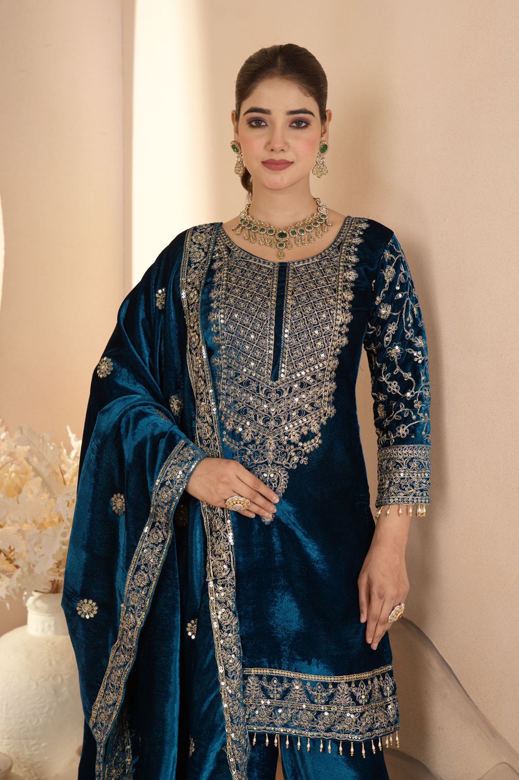 Luxurious Embroidered Viscose Velvet Suit