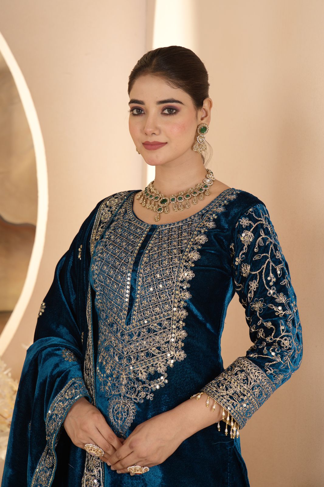 Luxurious Embroidered Viscose Velvet Suit