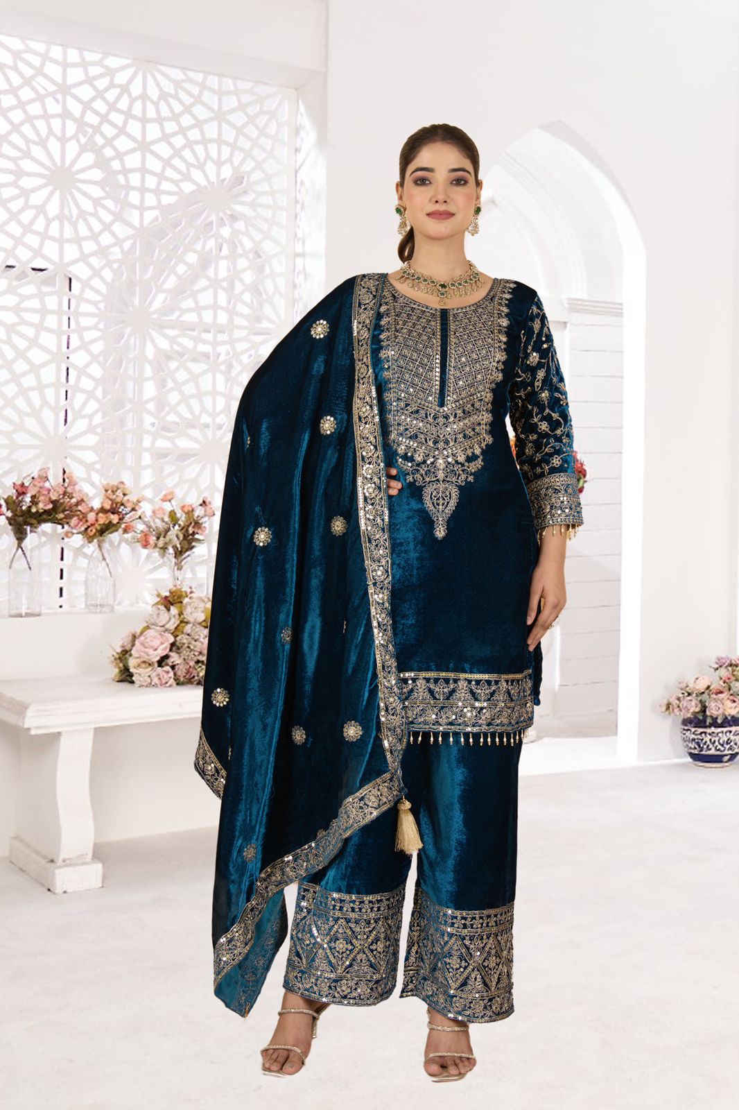 Luxurious Embroidered Viscose Velvet Suit