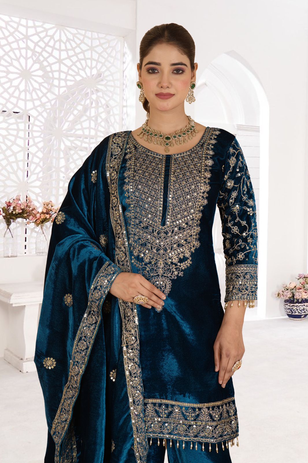 Luxurious Embroidered Viscose Velvet Suit