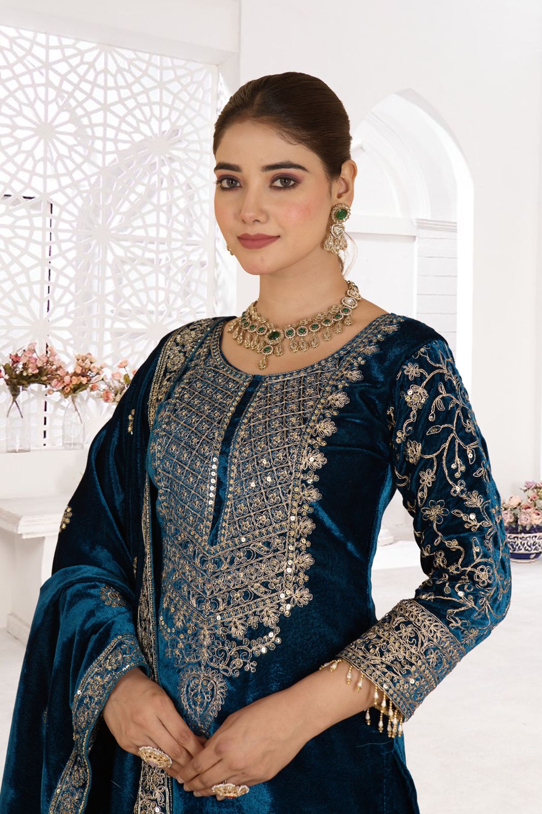 Luxurious Embroidered Viscose Velvet Suit