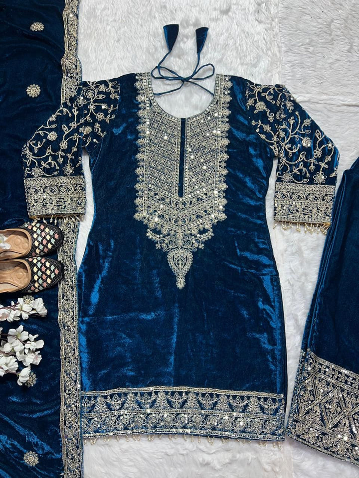 Luxurious Embroidered Viscose Velvet Suit