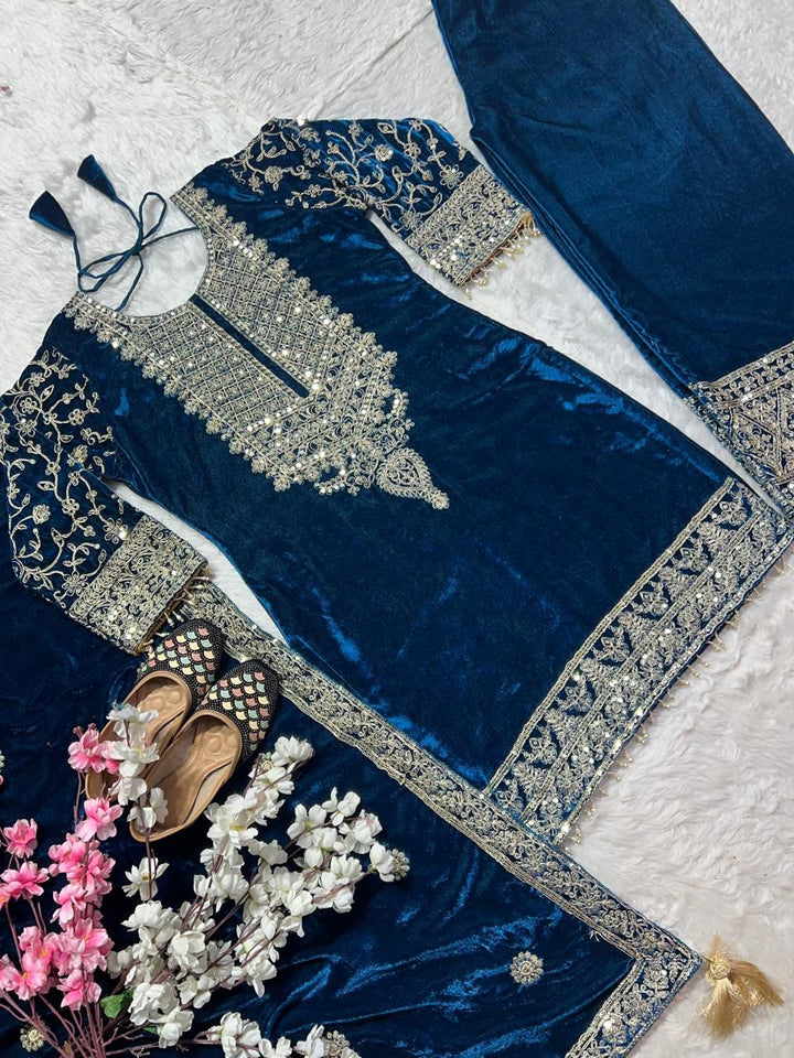 Luxurious Embroidered Viscose Velvet Suit