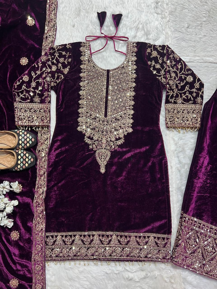 Luxurious Embroidered Viscose Velvet Suit