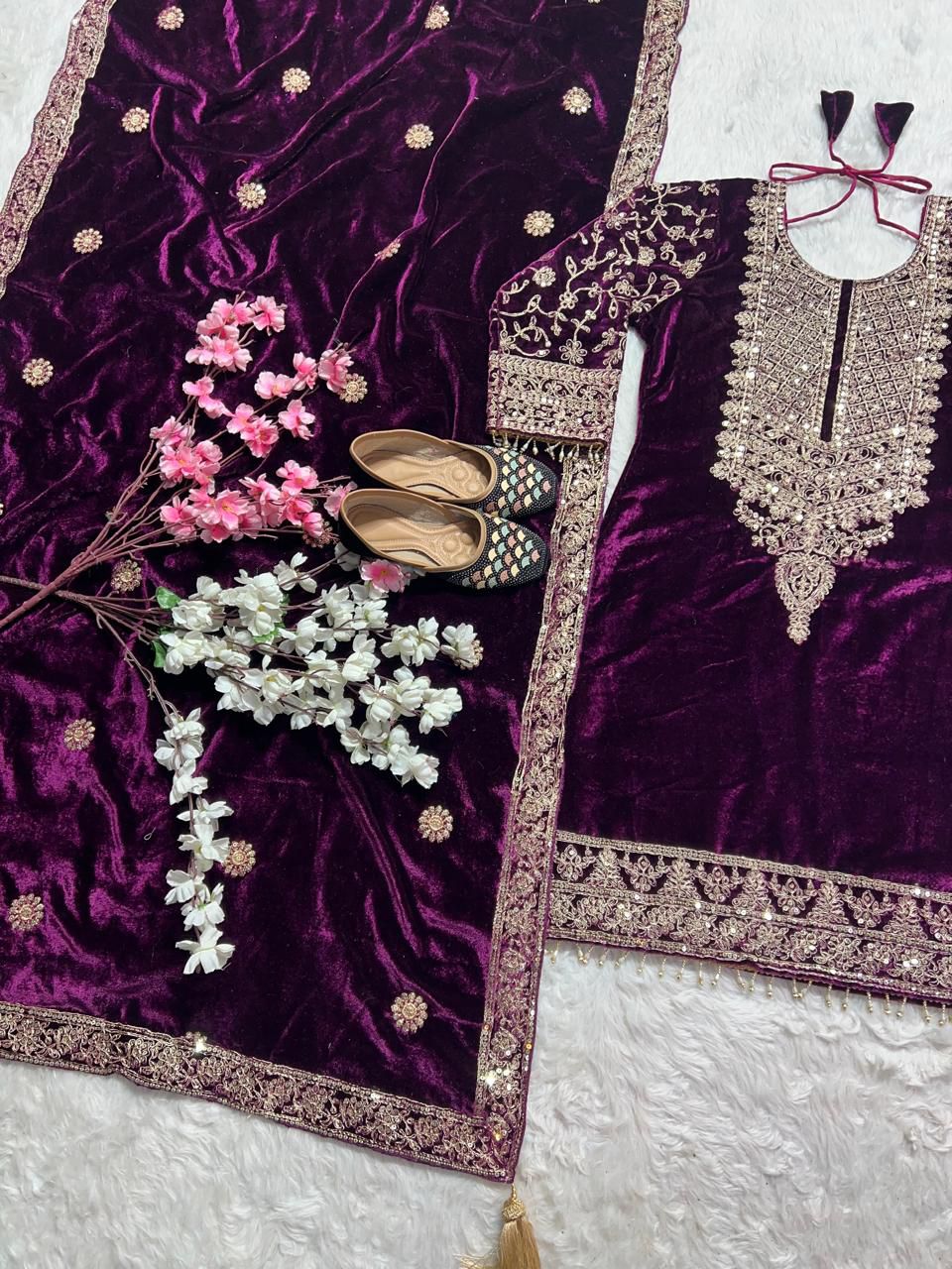 Luxurious Embroidered Viscose Velvet Suit