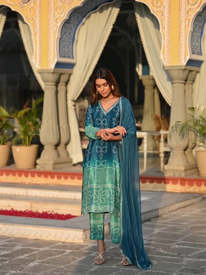 Soft Chinon Silk Sequence Embroidered Suit