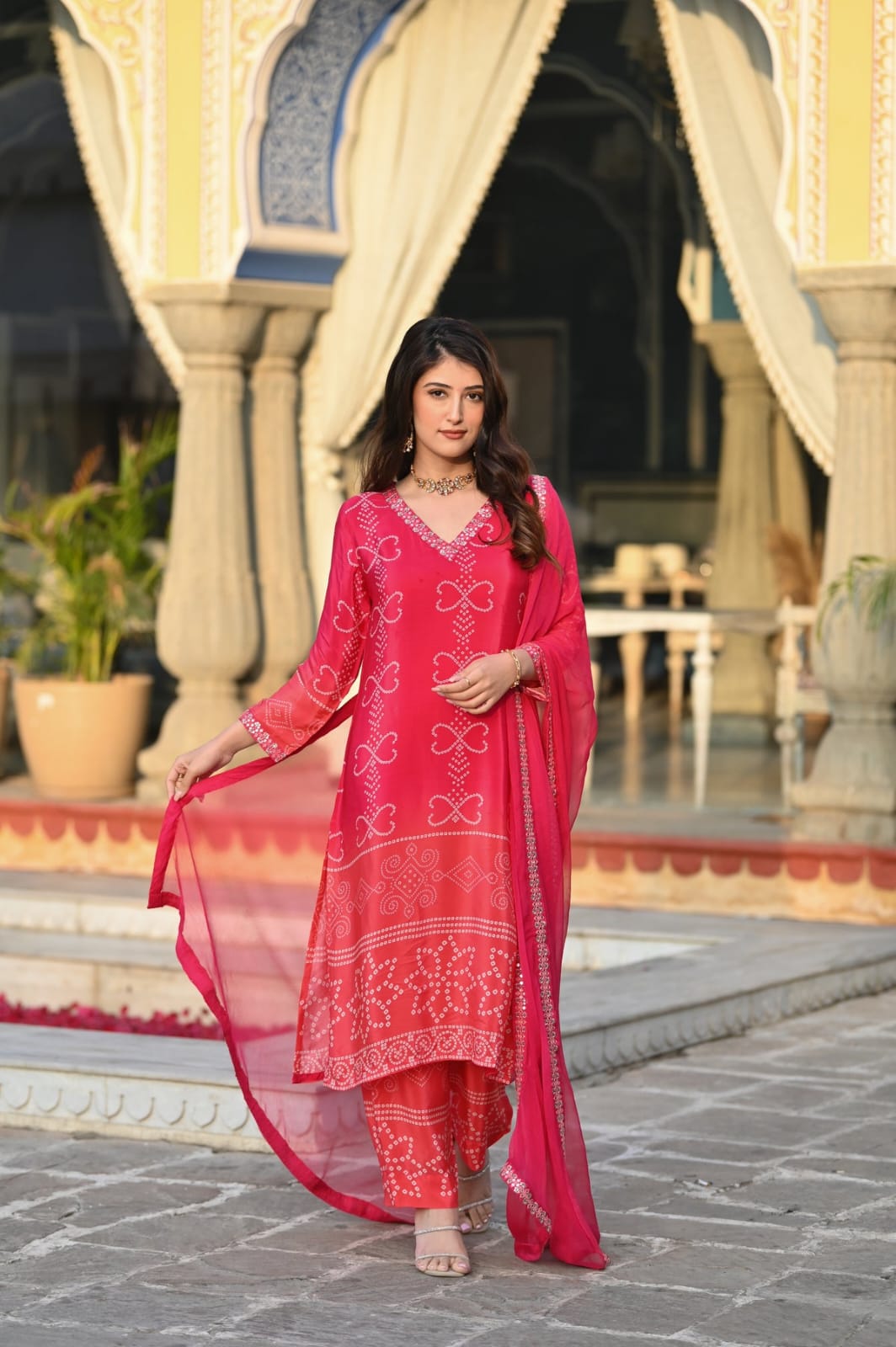 Soft Chinon Silk Sequence Embroidered Suit