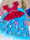 Sky-Red & Sky-Pink Embroidered Blouse-Skirt Set