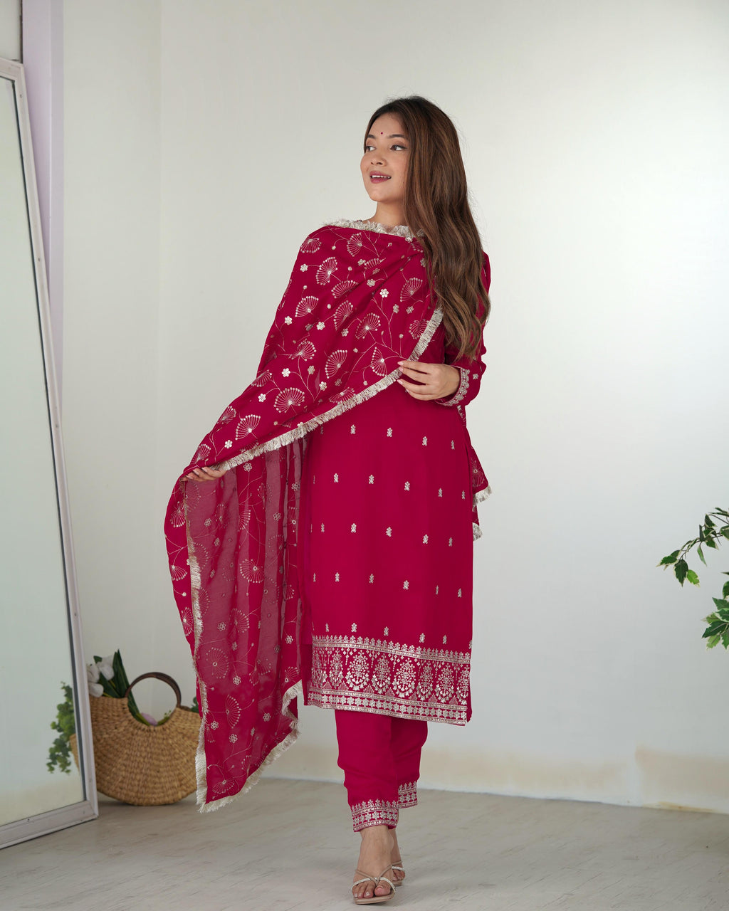 Elegant Pink Pure Blooming Vichitra Silk Kurta Set â€“ Ready to Wear