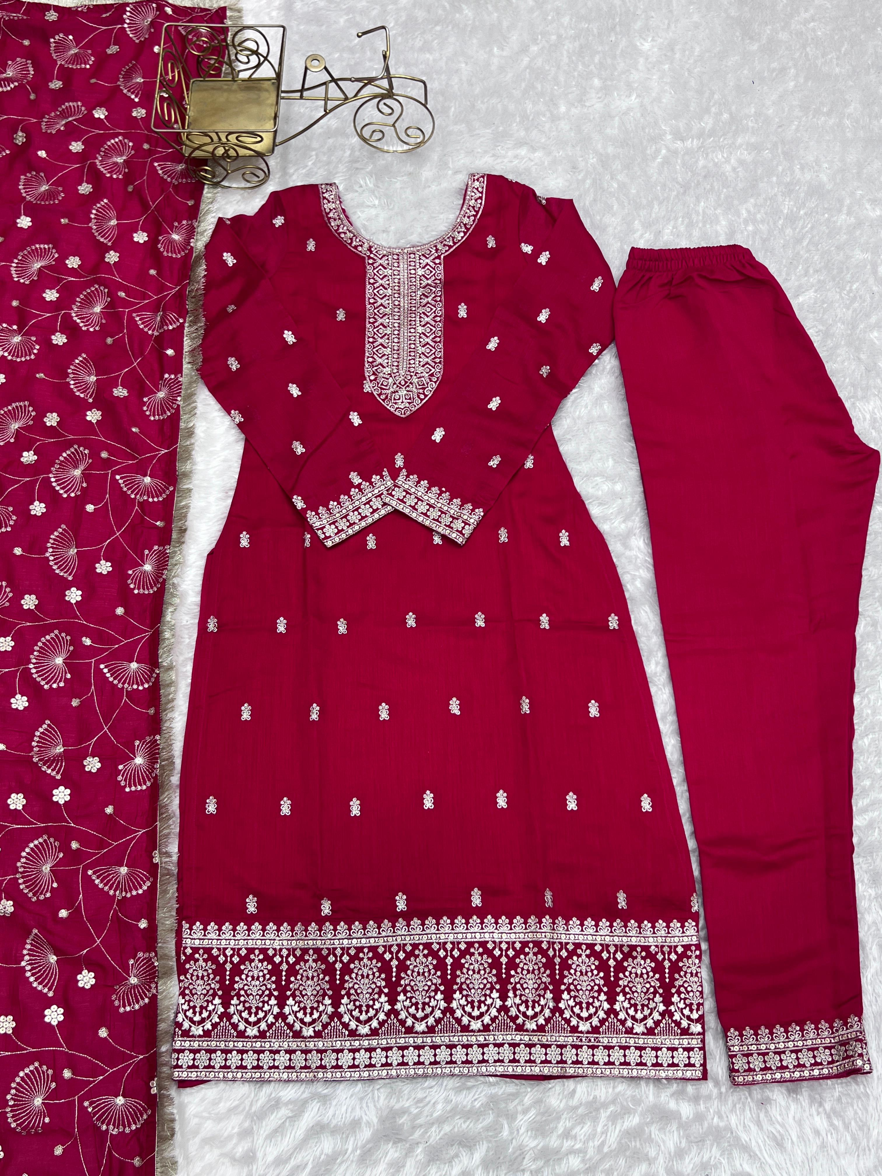 Elegant Pink Pure Blooming Vichitra Silk Kurta Set â€“ Ready to Wear