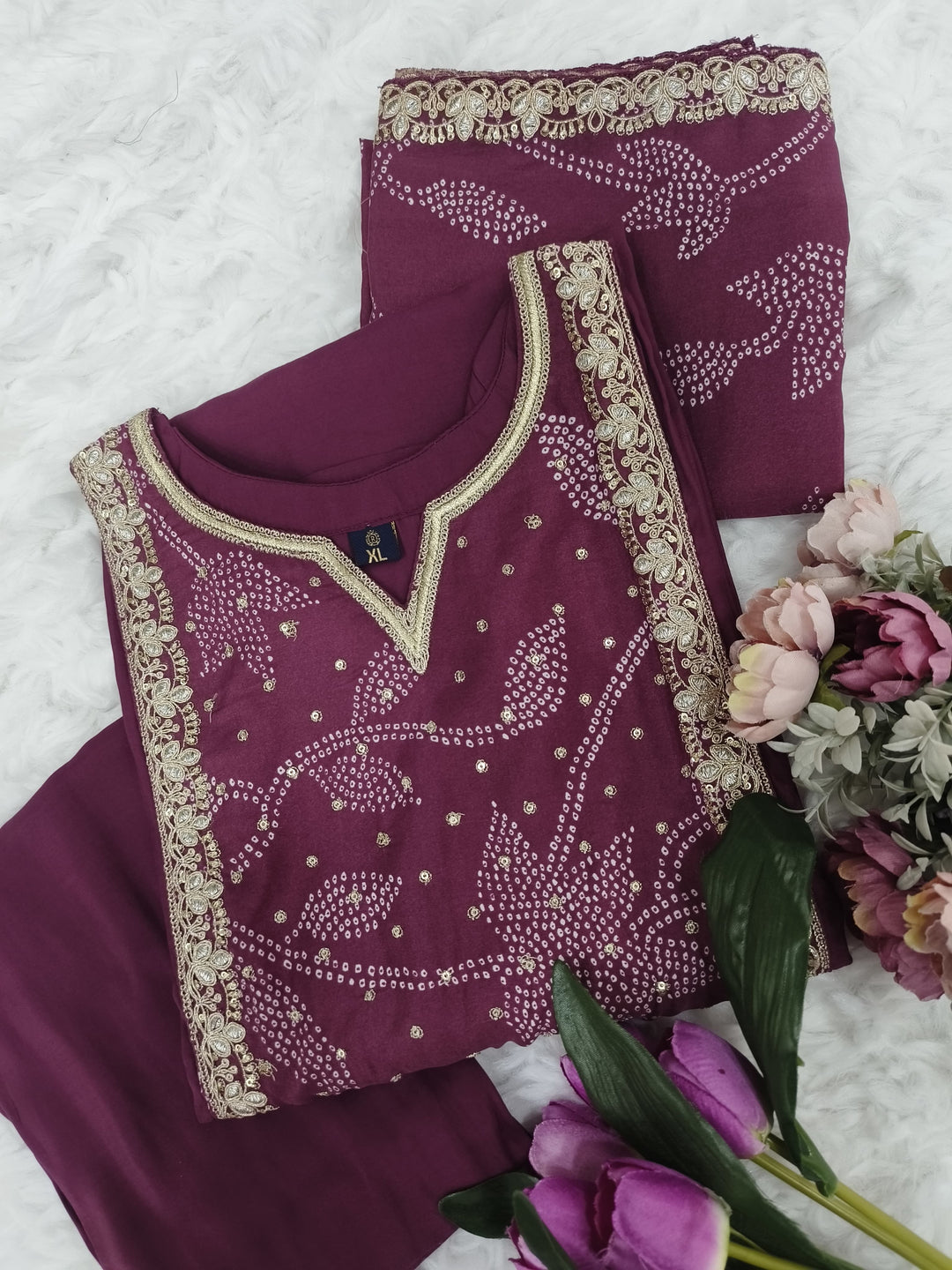 Wine Viscose Chanderi Designer Embroidery Work Suit