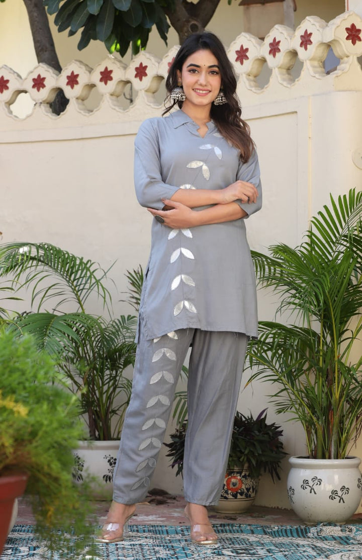 Elegant Mirror Work Kurti & Pant Set