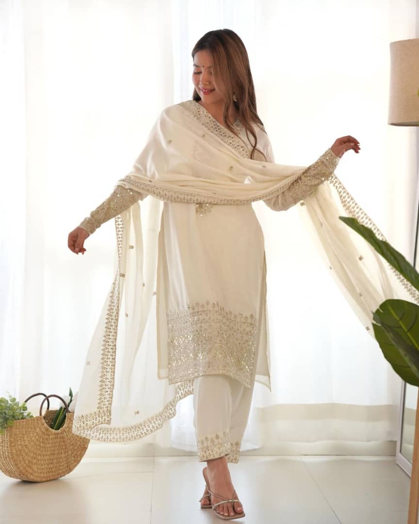 Elegant Pure Chinon Silk Straight-Fit Kurta Set