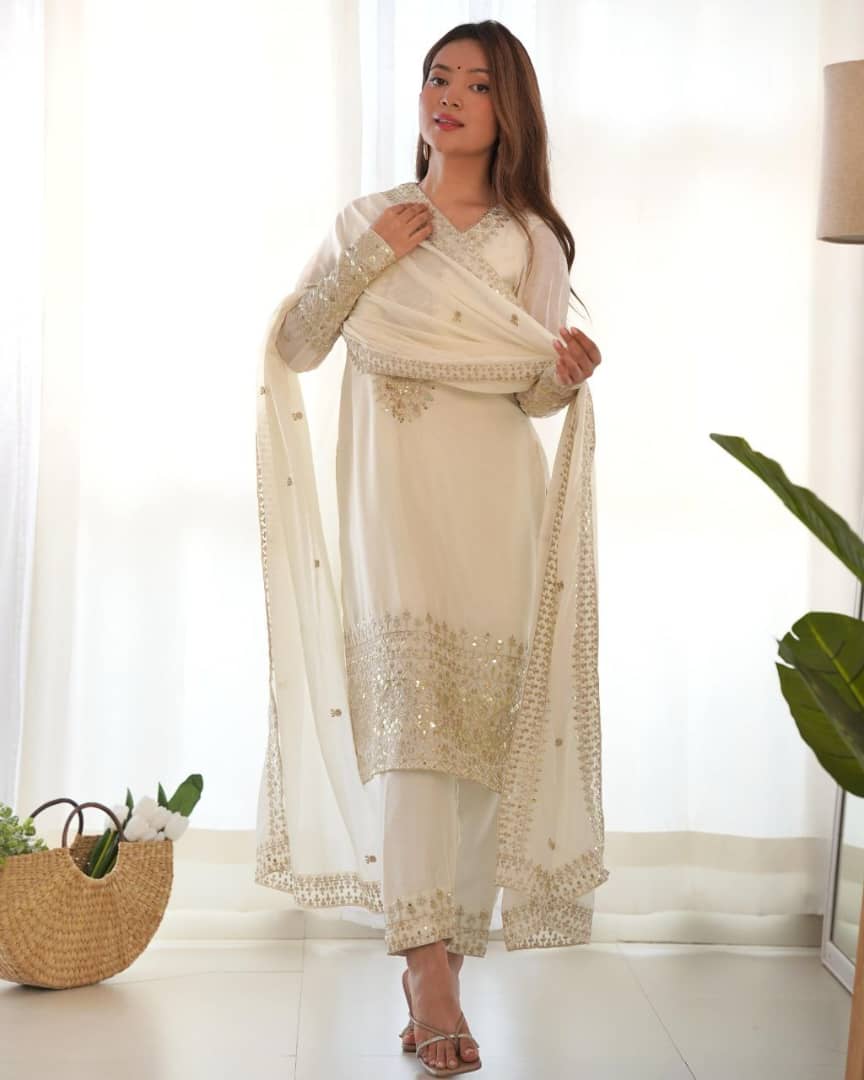 Elegant Pure Chinon Silk Straight-Fit Kurta Set