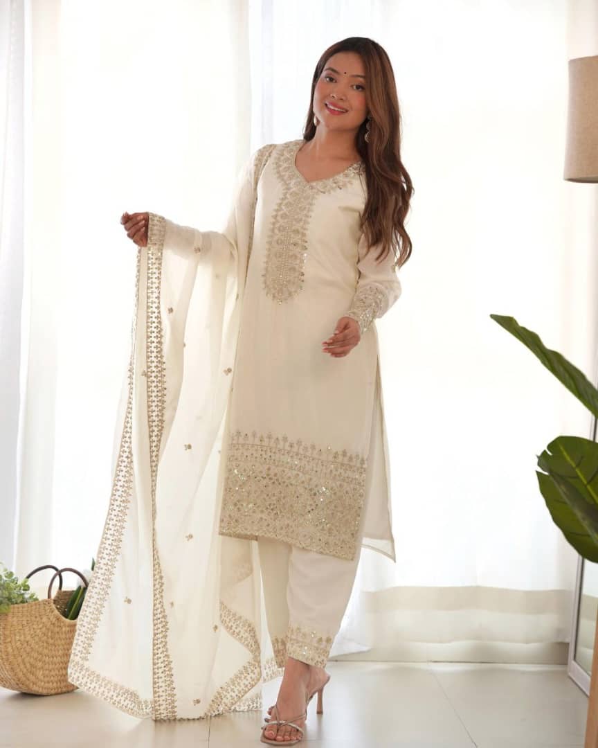 Elegant Pure Chinon Silk Straight-Fit Kurta Set